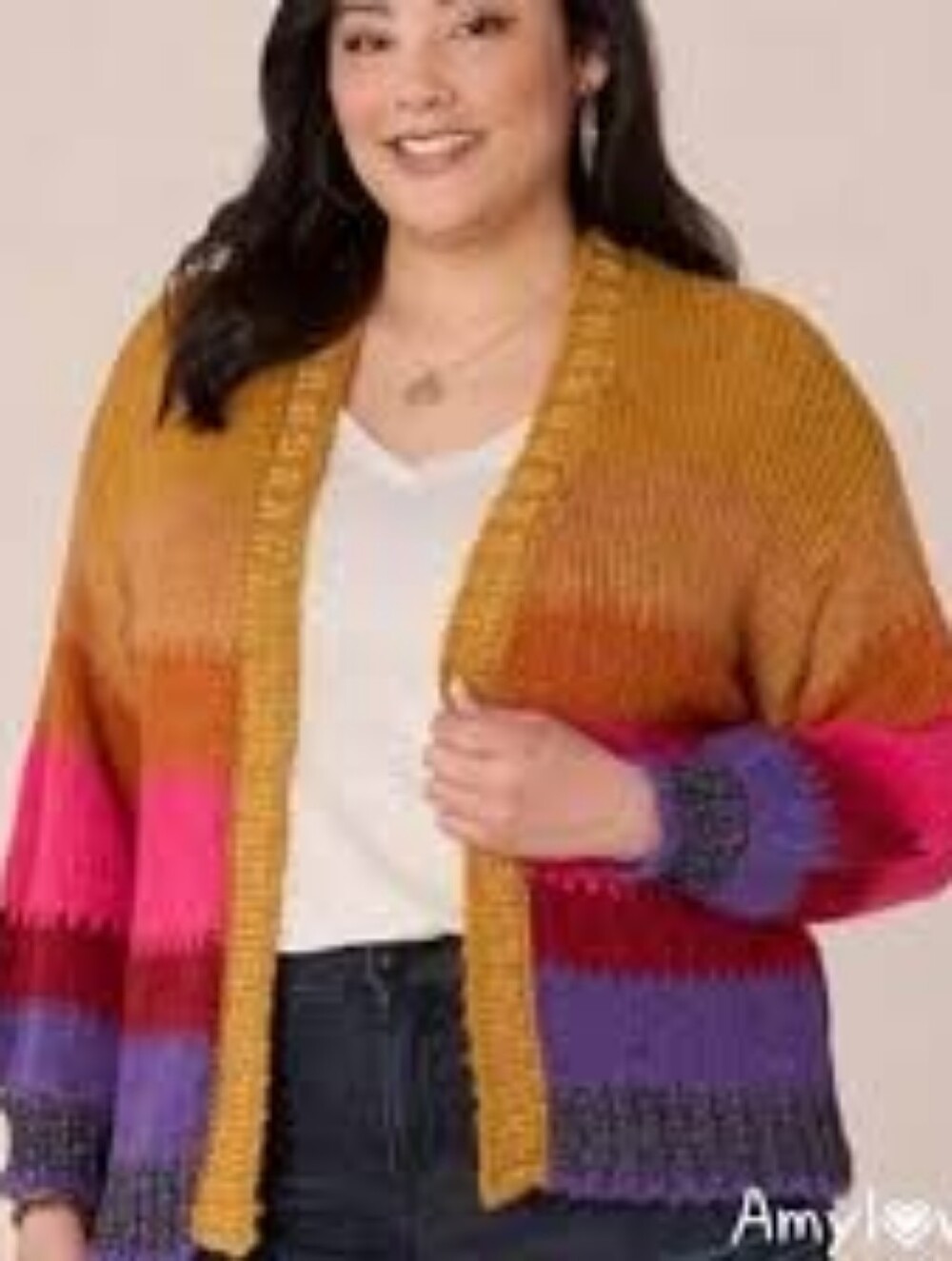 Democracy Women's Gold Shimmer Multicolor Striped Open Cardigan Sweater 3x